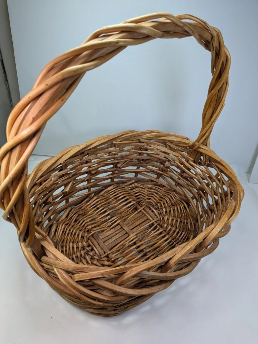 Vintage Extra Large Open Weave Wicker Basket Firm Hand Woven Gathering Basket